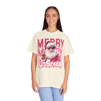 Pink Merry Christmas Bubblegum Santa - Comfort Colors | Trendy Women's T-Shirt. Direct to Garment. Printed & Shipped in the USA. Unisex Sizes.