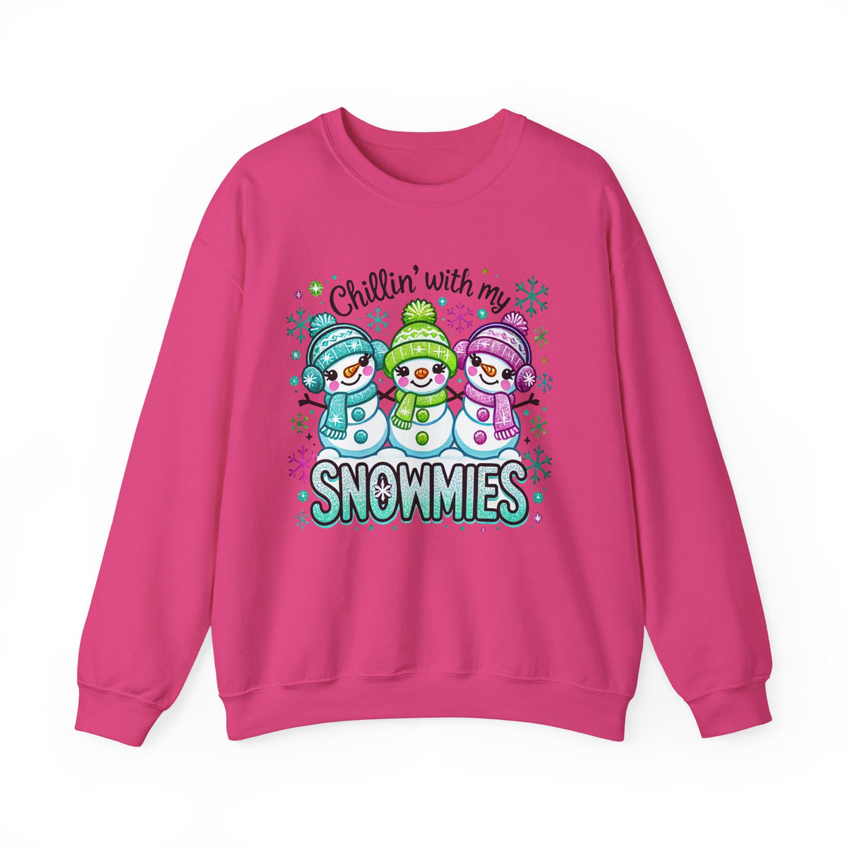Chillin' With My Snowmies, Winter Snowman – Gildan Heavy Blend | Trendy Women’s Soft Sweatshirt. Direct to Garment. Printed & Shipped in the USA. Unisex Sizes.