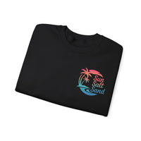 Sun Salt Sand, Beach Sunset - Front & Back Print – Gildan Heavy Blend | Trendy Women’s and Men's Soft Sweatshirt. Direct to Garment. Printed & Shipped in the USA. Unisex Sizes.