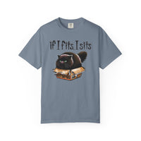 If I Fits I Sits, Cat in a Box - Comfort Colors | Trendy Women's and Men's T-Shirt. Direct to Garment. Printed & Shipped in the USA. Unisex Sizes.
