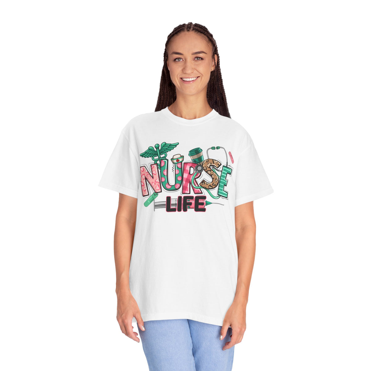 Nurse Life Cute Preppy Healthcare - Comfort Colors | Trendy Women's T-Shirt. Direct to Garment. Printed & Shipped in the USA. Unisex Sizes.