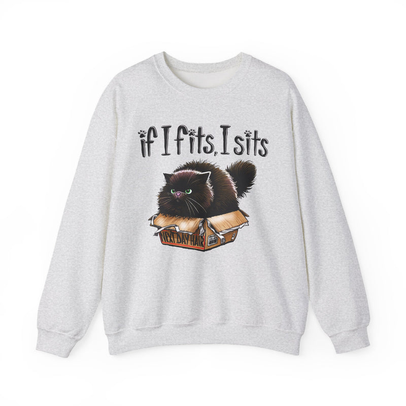 If I Fits I Sits, Cat in a Box – Gildan Heavy Blend | Trendy Women’s and Men's Soft Sweatshirt. Direct to Garment. Printed & Shipped in the USA. Unisex Sizes.