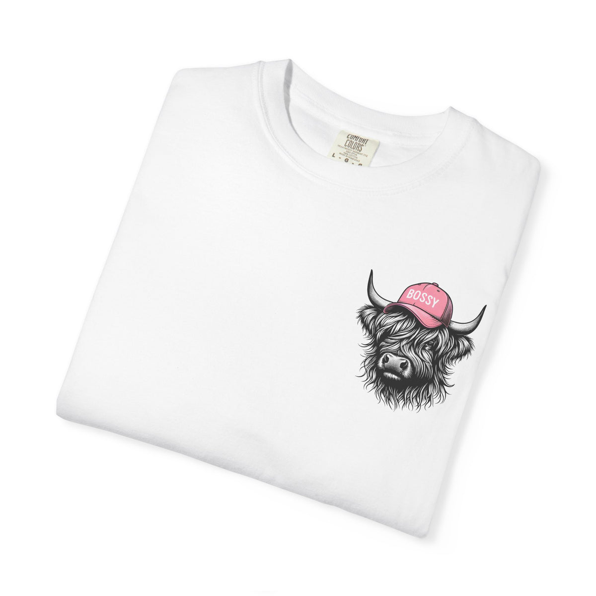 Head Heffa Highland Cow, Front & Back Print - Comfort Colors | Trendy Women's T-Shirt. Direct to Garment. Printed & Shipped in the USA. Unisex Sizes.
