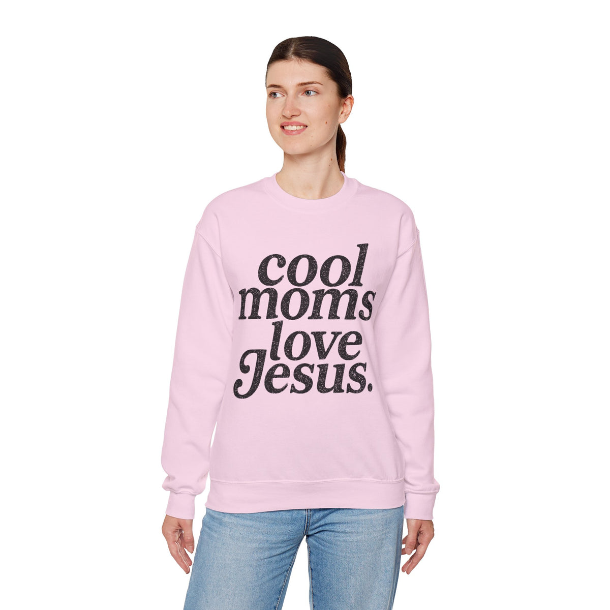 Cool Moms Love Jesus, Vintage – Gildan Heavy Blend | Trendy Women’s Soft Sweatshirt. Direct to Garment. Printed & Shipped in the USA. Unisex Sizes.