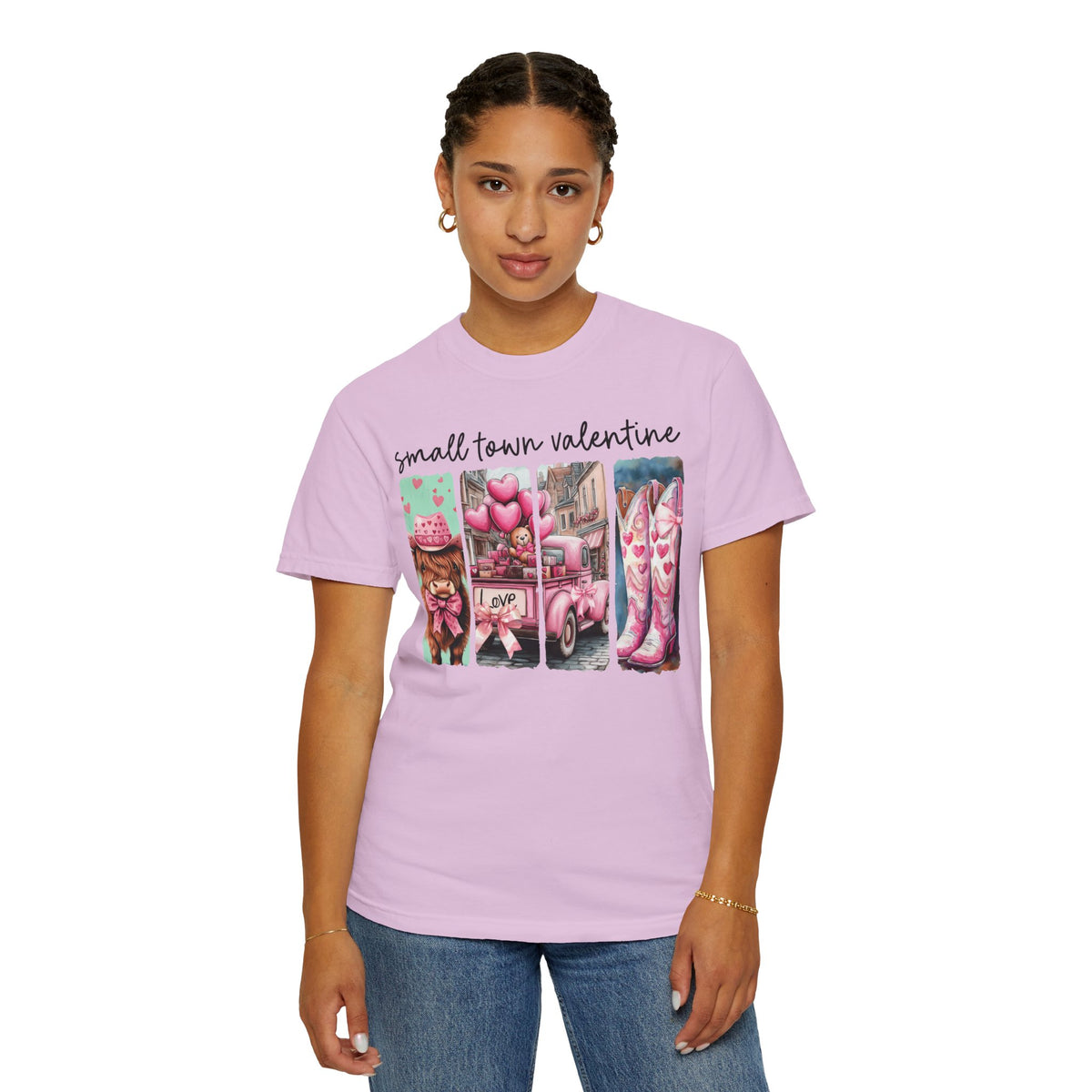 Small Town Valentine - Comfort Colors | Trendy Women's T-Shirt. Direct to Garment. Printed & Shipped in the USA. Unisex Sizes.