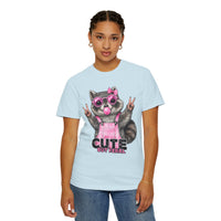 Cute But Feral, Raccoon in Pink Bibs - Comfort Colors | Trendy Women's T-Shirt. Direct to Garment. Printed & Shipped in the USA. Unisex Sizes.