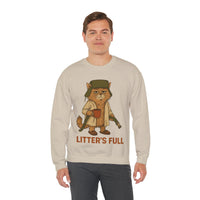 Litter's Full, Funny Cat – Gildan Heavy Blend | Trendy Men's and Women’s Soft Sweatshirt. Direct to Garment. Printed & Shipped in the USA. Unisex Sizes.