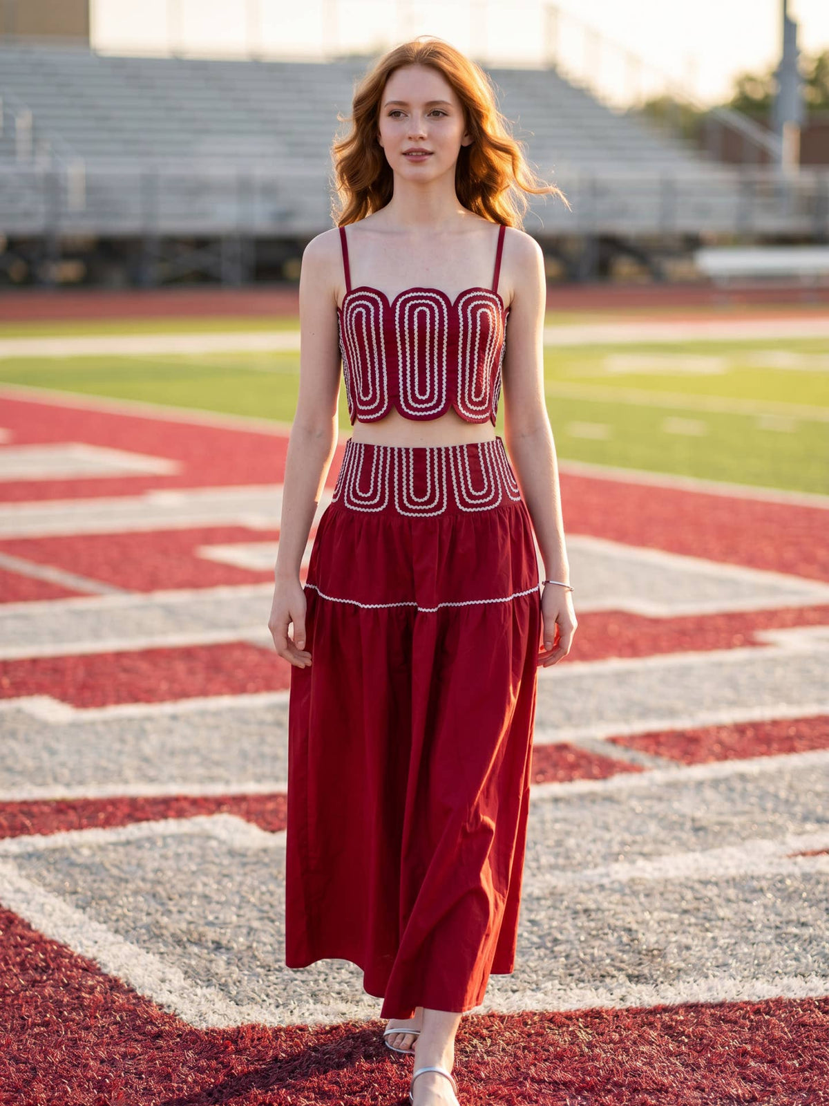 Lightweight Crimson Red (98% Cotton) Cropped Top & Skirt Set