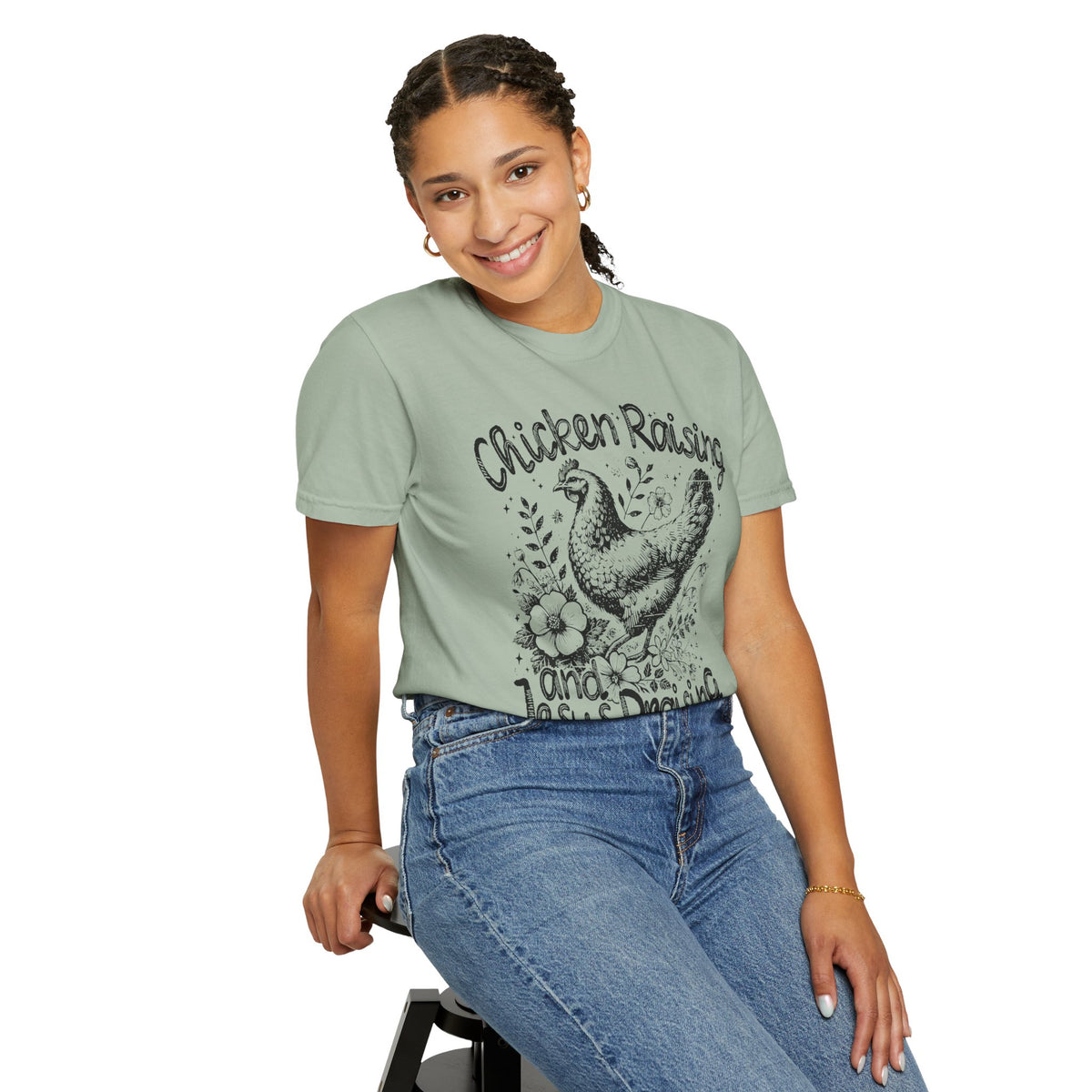 Chicken Raising and Jesus Praising - Comfort Colors | Trendy Men's and Women's T-Shirt. Direct to Garment. Printed & Shipped in the USA. Unisex Sizes.