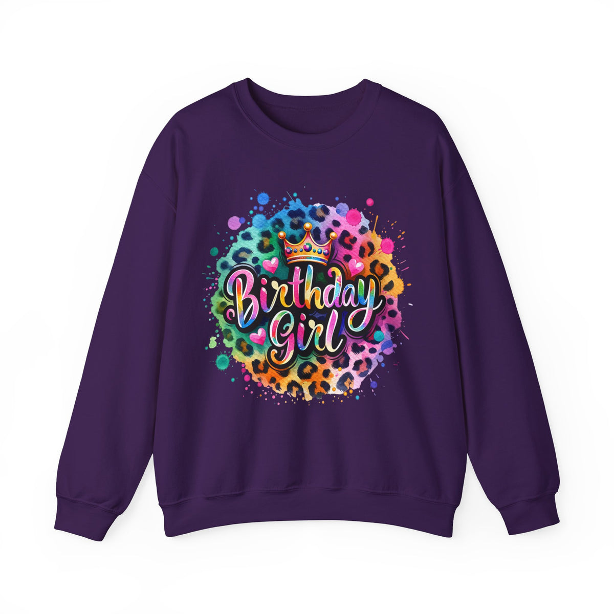 Birthday Girl, Neon Leopard – Gildan Heavy Blend | Trendy Women’s Soft Sweatshirt. Direct to Garment. Printed & Shipped in the USA. Unisex Sizes.