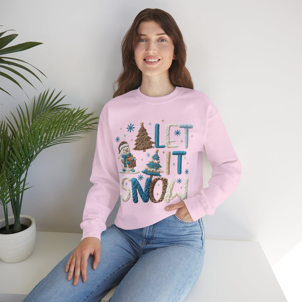 Let It Snow, Snowman – Gildan Heavy Blend | Trendy Women’s Soft Sweatshirt. Direct to Garment. Printed & Shipped in the USA. Unisex Sizes.
