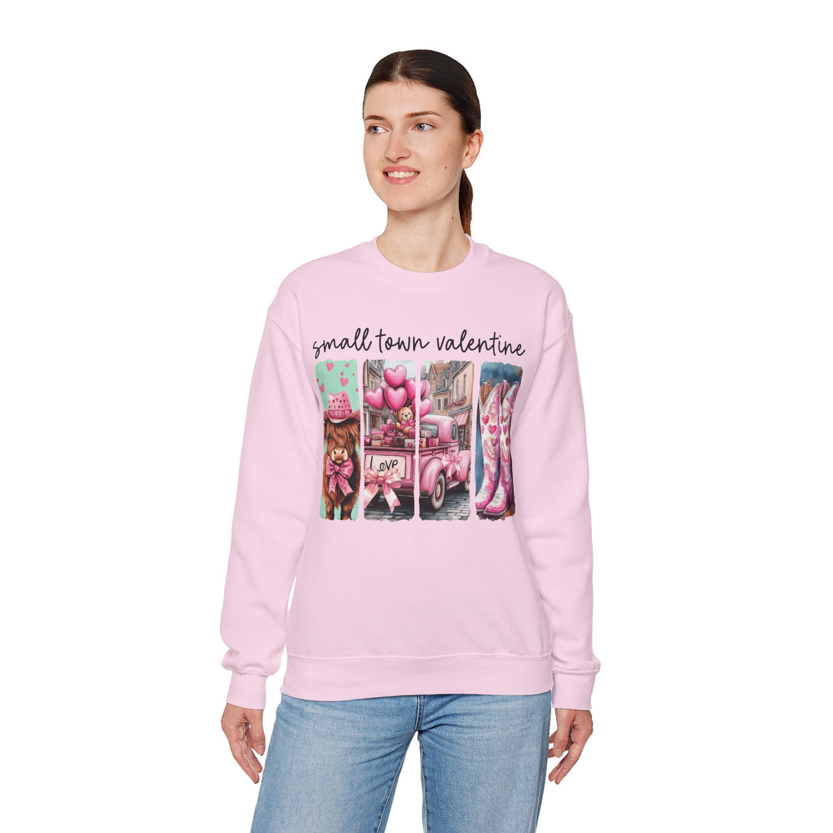 Small Town Valentine – Gildan Heavy Blend | Trendy Women’s Soft Sweatshirt. Direct to Garment. Printed & Shipped in the USA. Unisex Sizes.