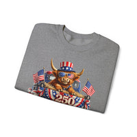 Patriotic Highland, America's 250th Birthday – Gildan Heavy Blend | Trendy Women’s and Men's Soft Sweatshirt. Direct to Garment. Printed & Shipped in the USA. Unisex Sizes.