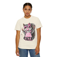 Cute But Feral, Squirrel in Pink Bibs - Comfort Colors | Trendy Women's T-Shirt. Direct to Garment. Printed & Shipped in the USA. Unisex Sizes.