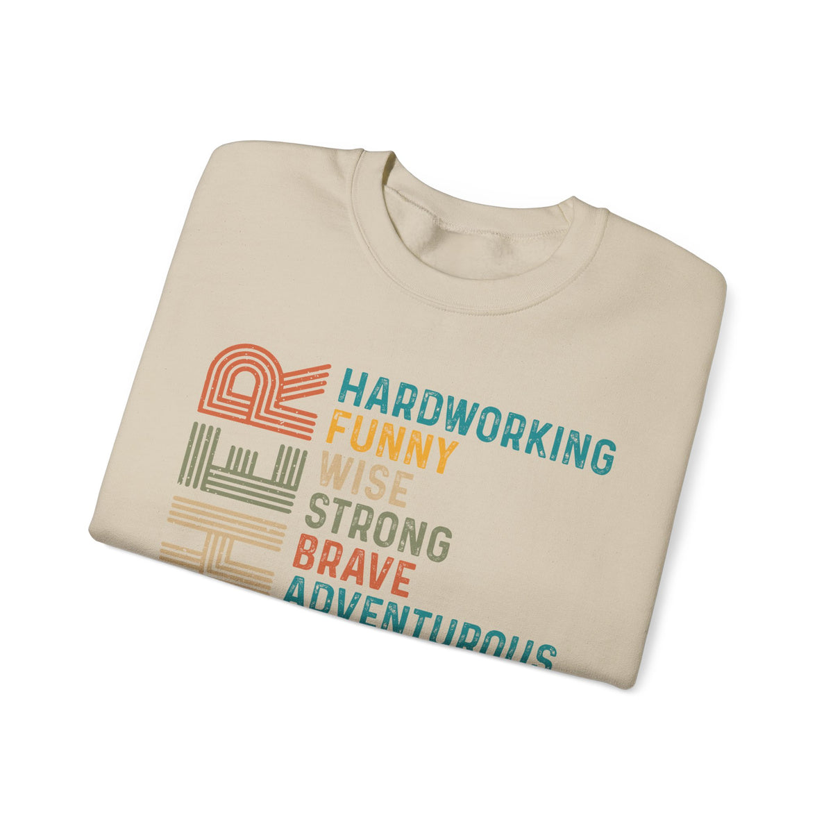 Father: Hardworking, Funny, Wise – Gildan Heavy Blend | Trendy Men's Soft Sweatshirt. Direct to Garment. Printed & Shipped in the USA. Unisex Sizes.