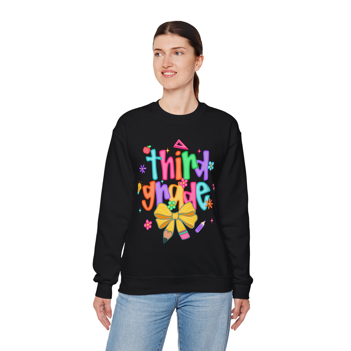 Coquette Third Grade Pencil Bow – Gildan Heavy Blend | Trendy Women’s Soft Sweatshirt. Direct to Garment. Printed & Shipped in the USA. Unisex Sizes.