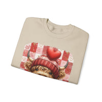 Highland Cow Be Mine, Red Checkered – Gildan Heavy Blend | Trendy Women’s Soft Sweatshirt. Direct to Garment. Printed & Shipped in the USA. Unisex Sizes.