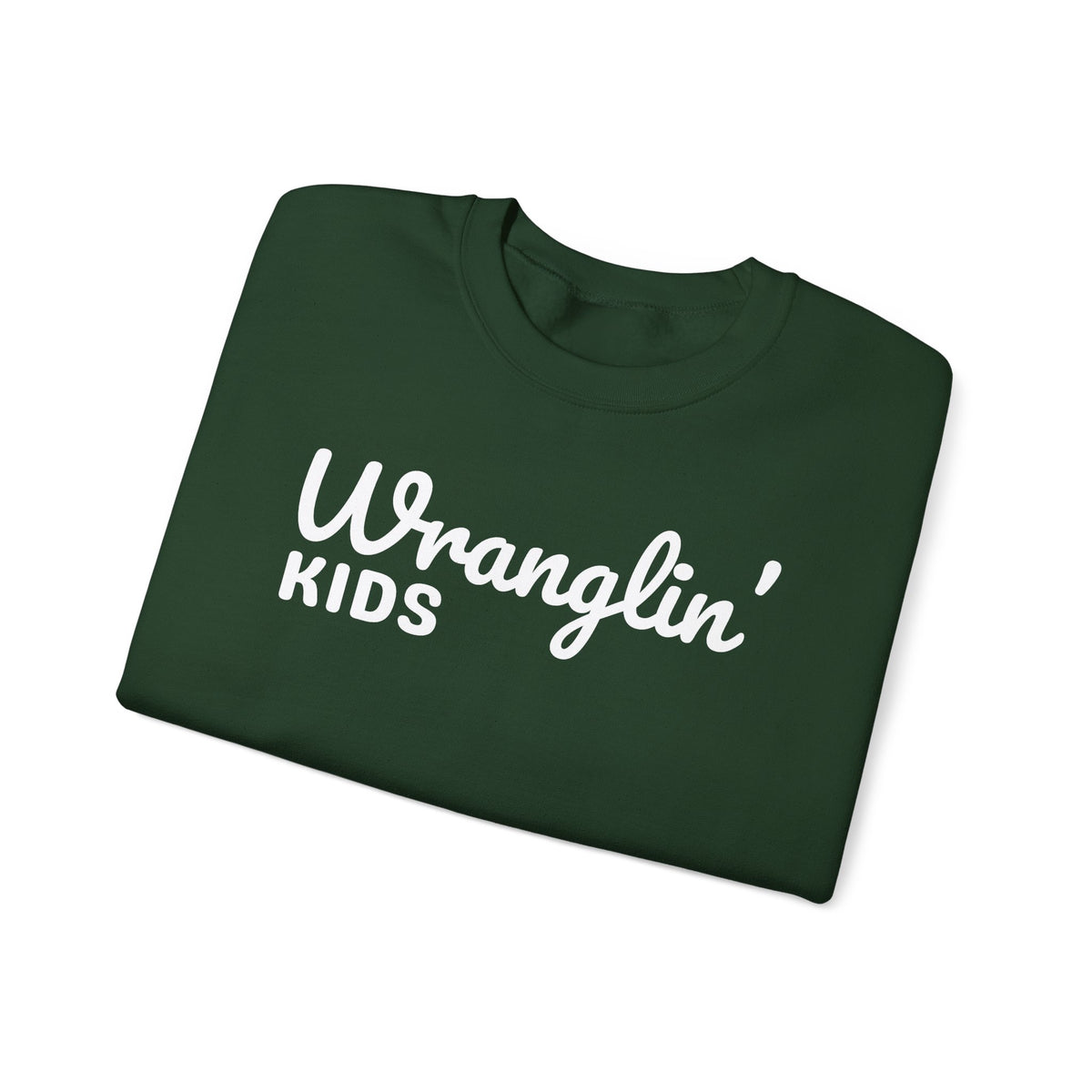 Wranglin' Kids Funny Mom Dad – Gildan Heavy Blend | Trendy Women’s and Men's Soft Sweatshirt. Direct to Garment. Printed & Shipped in the USA. Unisex Sizes.