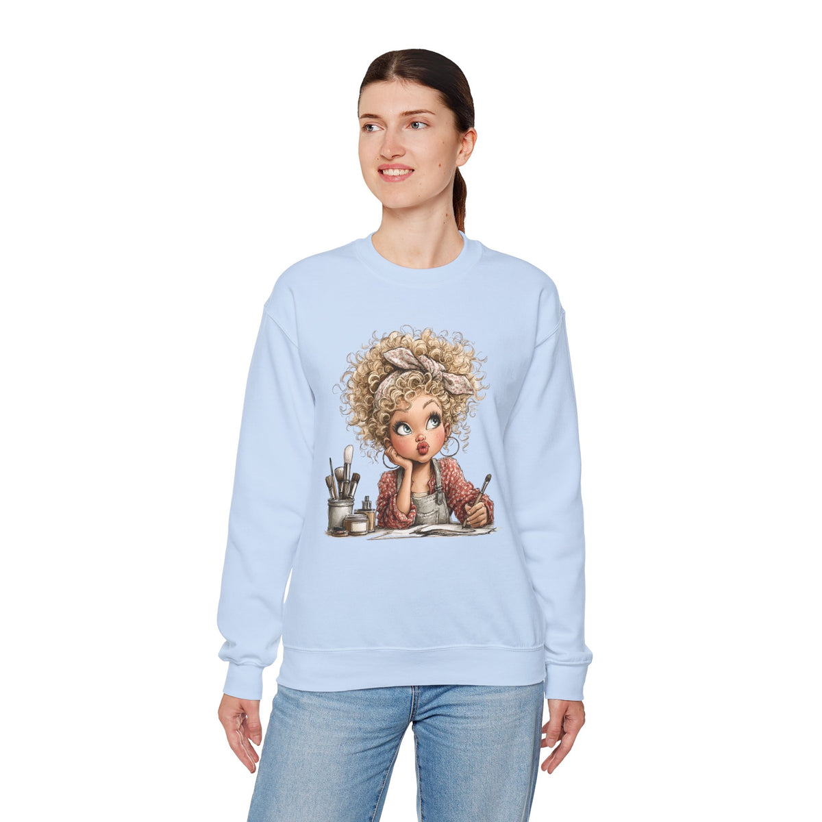 Cute Artist Curly Girl – Gildan Heavy Blend | Trendy Women’s Soft Sweatshirt. Direct to Garment. Printed & Shipped in the USA. Unisex Sizes.