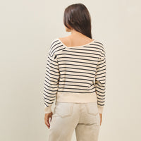 Asymmetric Boat Neck Cream & Black Sweater