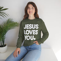 Jesus Loves You – Gildan Heavy Blend | Trendy Women’s and Men's Soft Sweatshirt. Direct to Garment. Printed & Shipped in the USA. Unisex Sizes.