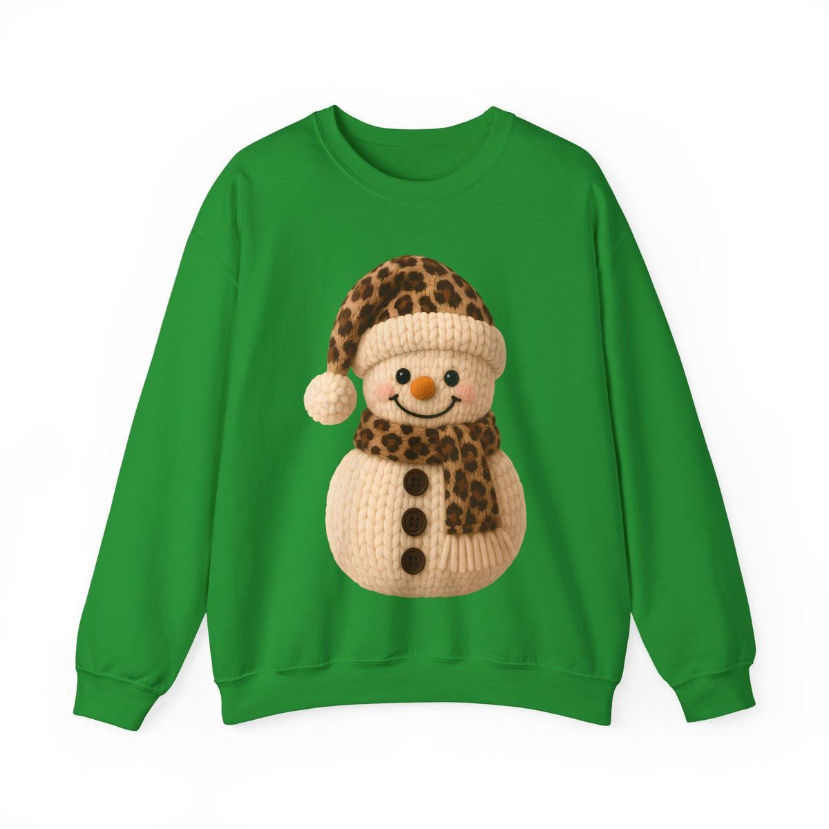 Cute Leopard Faux Knit Snowman Winter – Gildan Heavy Blend | Trendy Women’s Soft Sweatshirt. Direct to Garment. Printed & Shipped in the USA. Unisex Sizes.