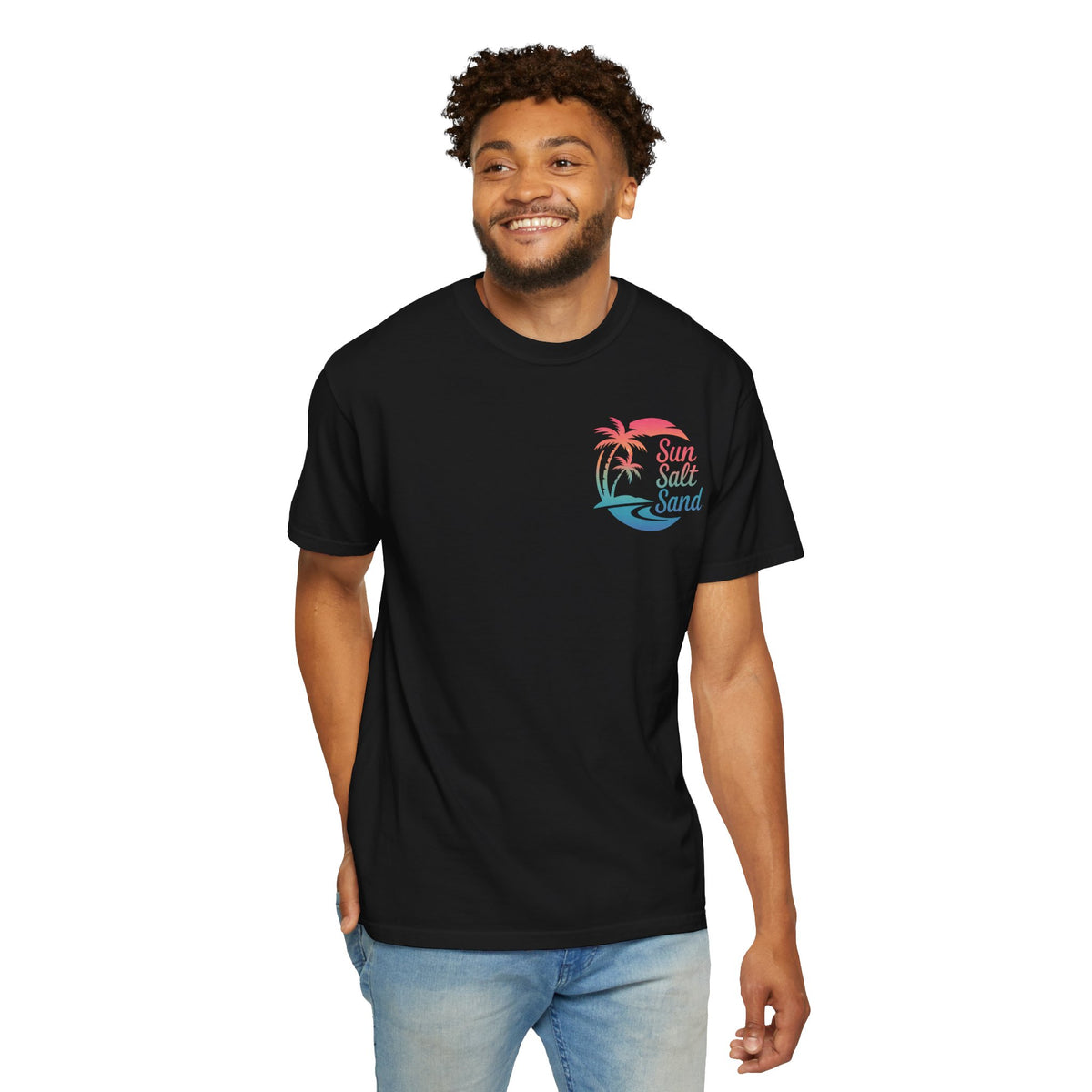 Sun Salt Sand, Beach Sunset - Front & Back Print - Comfort Colors | Trendy Women's and Men's T-Shirt. Direct to Garment. Printed & Shipped in the USA. Unisex Sizes.