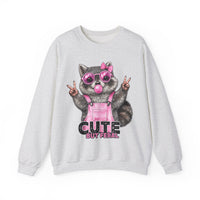 Cute But Feral, Raccoon in Pink Bibs – Gildan Heavy Blend | Trendy Women’s Soft Sweatshirt. Direct to Garment. Printed & Shipped in the USA. Unisex Sizes.