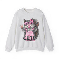 Cute But Feral, Squirrel in Pink Bibs – Gildan Heavy Blend | Trendy Women’s Soft Sweatshirt. Direct to Garment. Printed & Shipped in the USA. Unisex Sizes.
