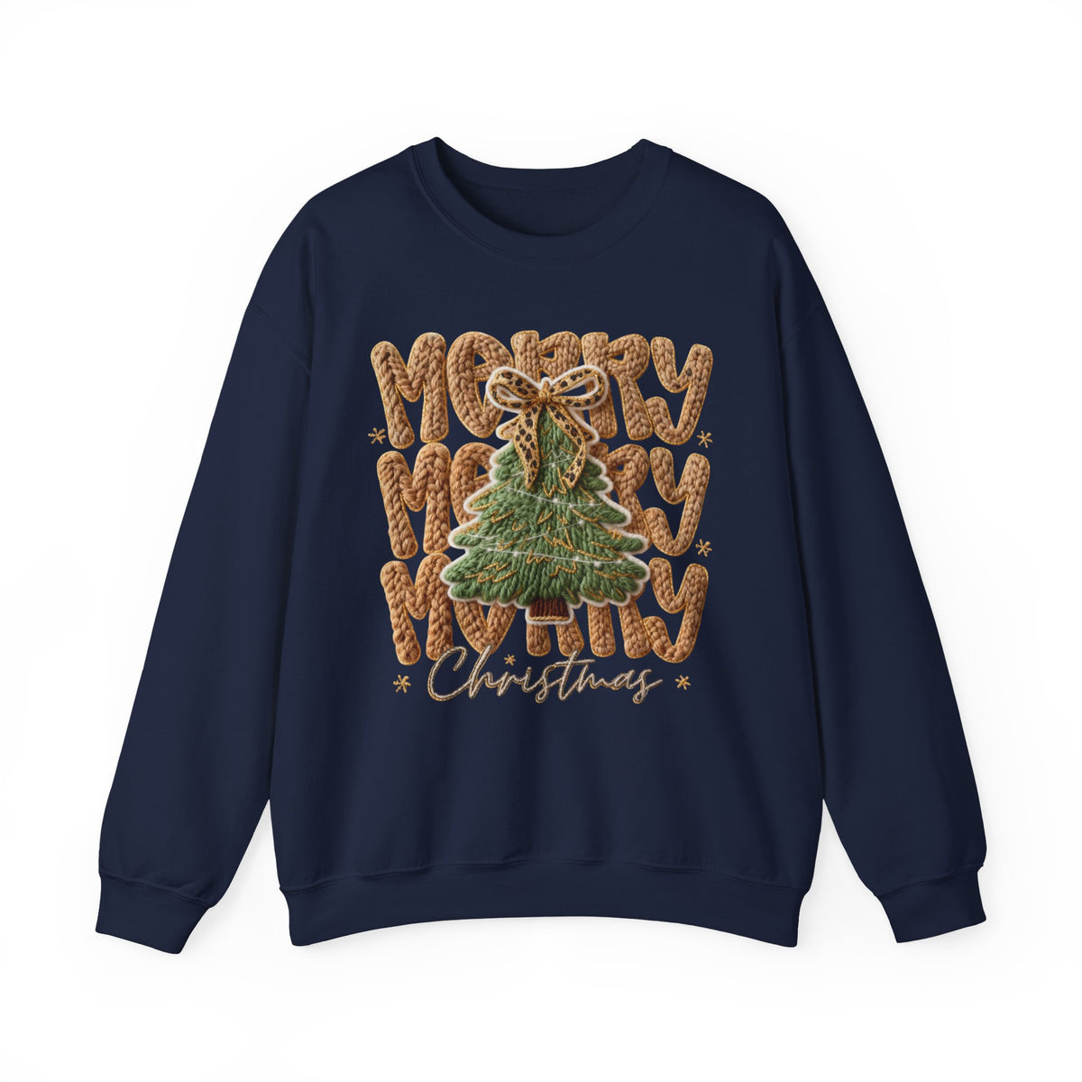 Merry Merry Merry Christmas, Faux Latch Hook Yarn – Gildan Heavy Blend | Trendy Women’s Soft Sweatshirt. Direct to Garment. Printed & Shipped in the USA. Unisex Sizes.