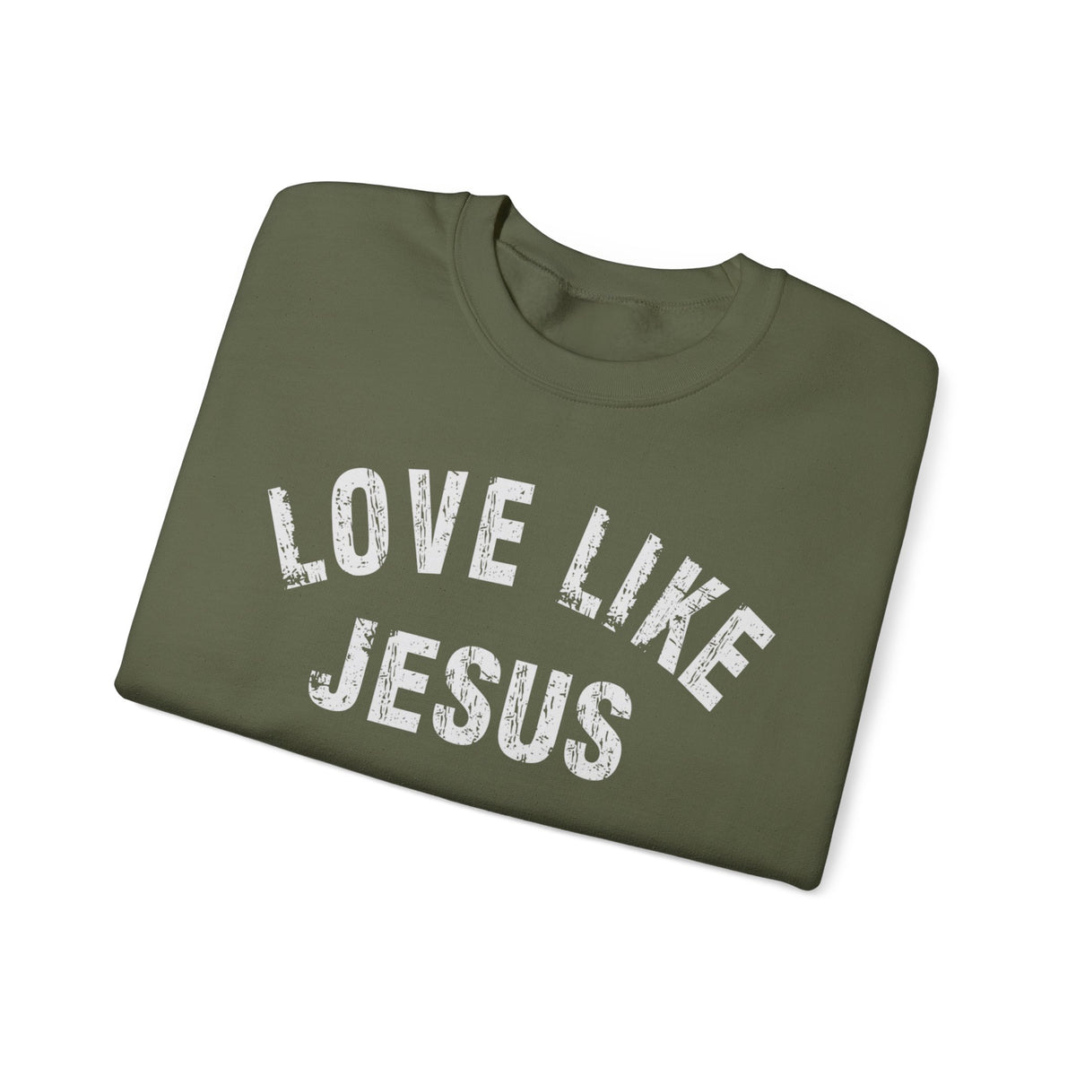 Love Like Jesus - Distressed – Gildan Heavy Blend | Trendy Men's and Women’s Soft Sweatshirt. Direct to Garment. Printed & Shipped in the USA. Unisex Sizes.