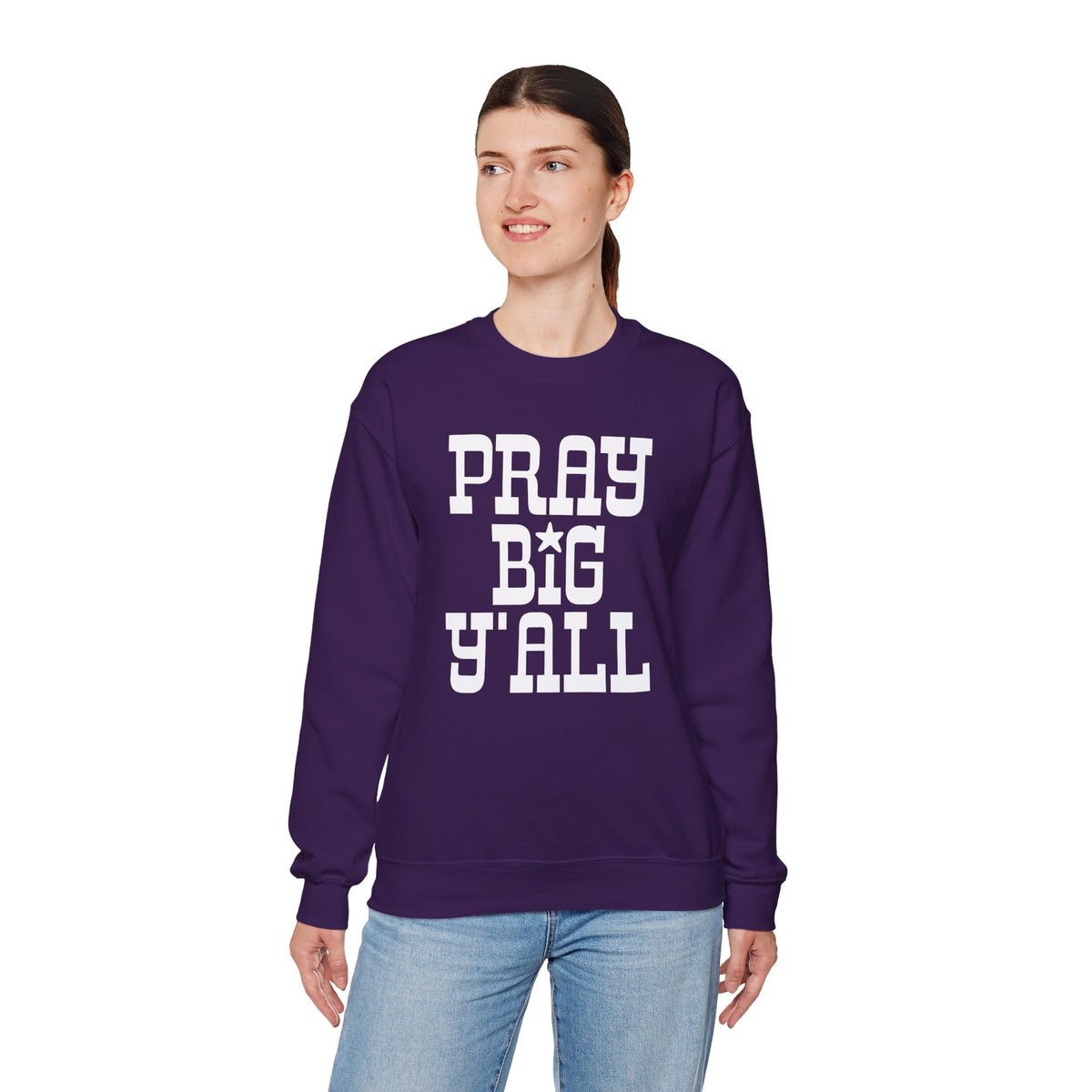 Pray Big Y'all – Gildan Heavy Blend | Trendy Women’s and Men's Soft Sweatshirt. Direct to Garment. Printed & Shipped in the USA. Unisex Sizes.