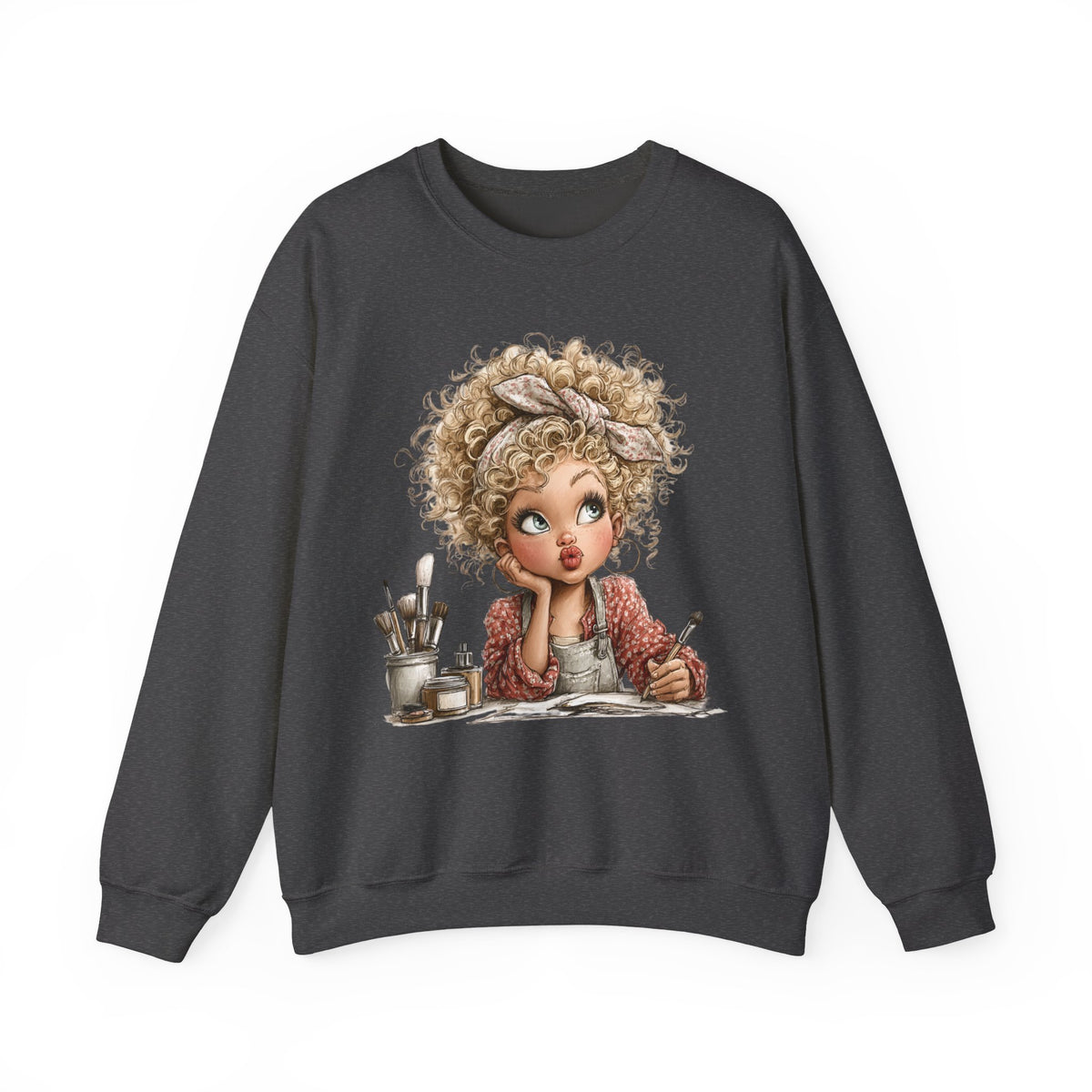 Cute Artist Curly Girl – Gildan Heavy Blend | Trendy Women’s Soft Sweatshirt. Direct to Garment. Printed & Shipped in the USA. Unisex Sizes.