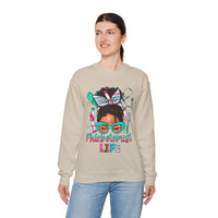 Phlebotomist Life, Messy Bun – Gildan Heavy Blend | Trendy Women’s Soft Sweatshirt. Direct to Garment. Printed & Shipped in the USA. Unisex Sizes.