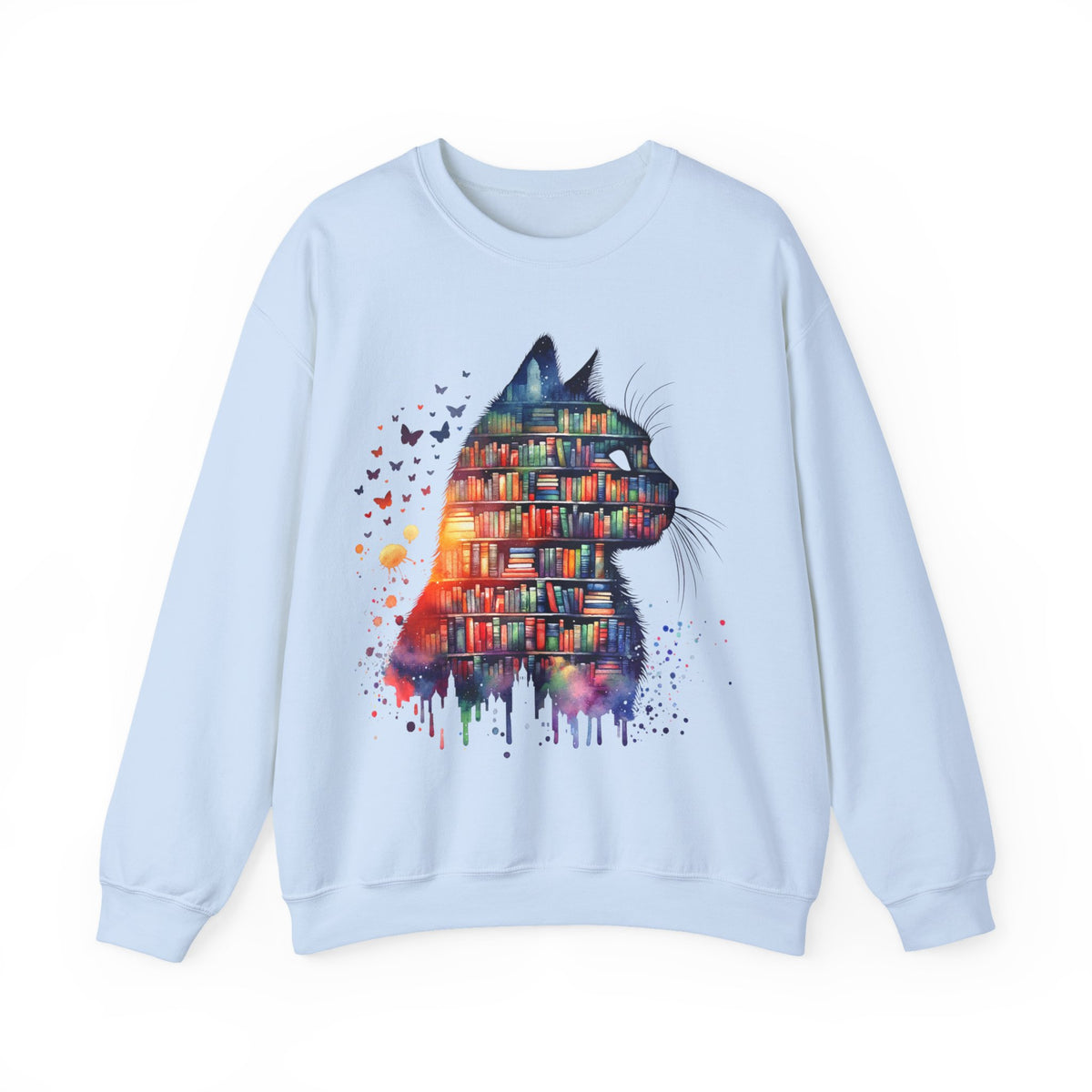 Cat Silhouette for Book Lovers – Gildan Heavy Blend | Trendy Women’s Soft Sweatshirt. Direct to Garment. Printed & Shipped in the USA. Unisex Sizes.