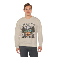 Life is Better By the Campfire – Gildan Heavy Blend | Trendy Women’s and Men's Soft Sweatshirt. Direct to Garment. Printed & Shipped in the USA. Unisex Sizes.