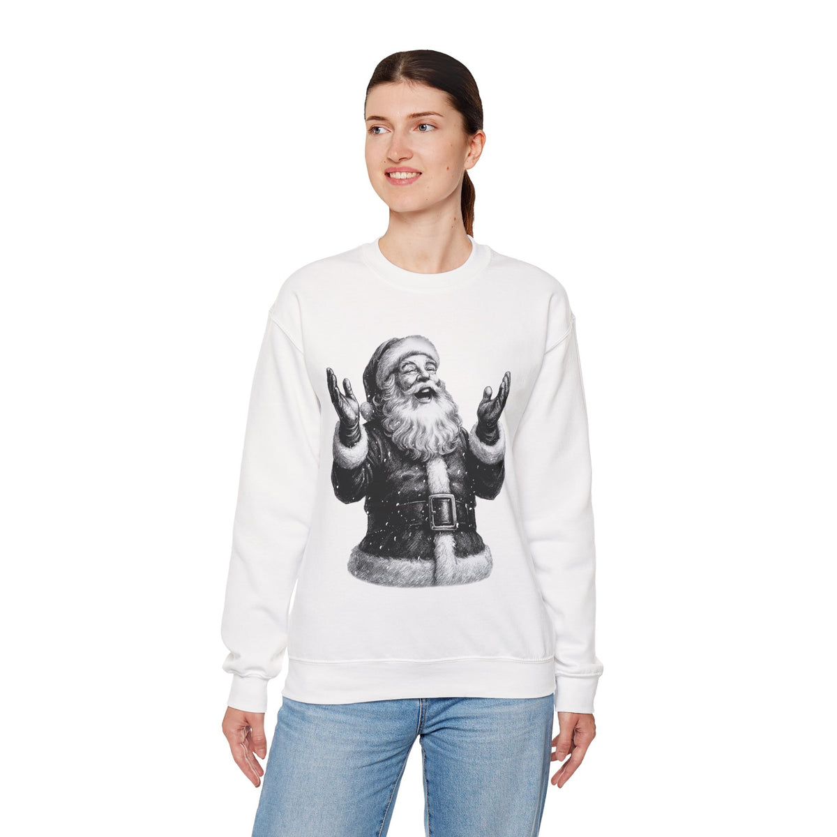 Joyful Santa - Black and White Vintage – Gildan Heavy Blend | Trendy Women’s and Men's Soft Sweatshirt. Direct to Garment. Printed & Shipped in the USA. Unisex Sizes.