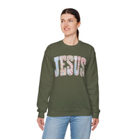 Jesus faux Patchwork – Gildan Heavy Blend | Trendy Women’s Soft Sweatshirt. Direct to Garment. Printed & Shipped in the USA. Unisex Sizes.