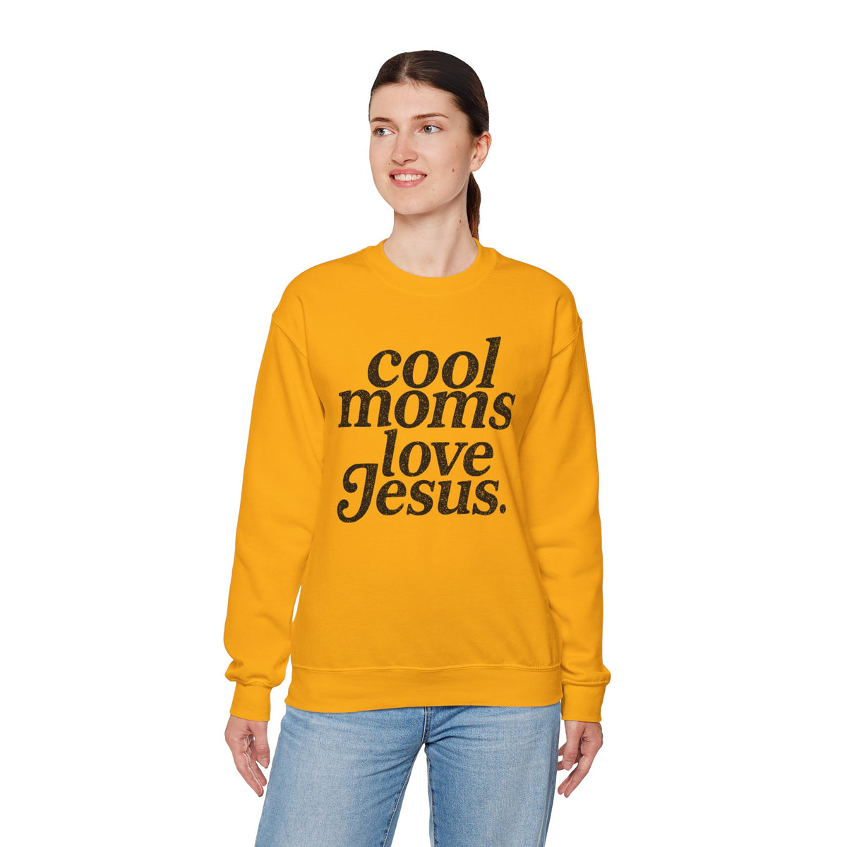 Cool Moms Love Jesus – Gildan Heavy Blend | Trendy Women’s Soft Sweatshirt. Direct to Garment. Printed & Shipped in the USA. Unisex Sizes.