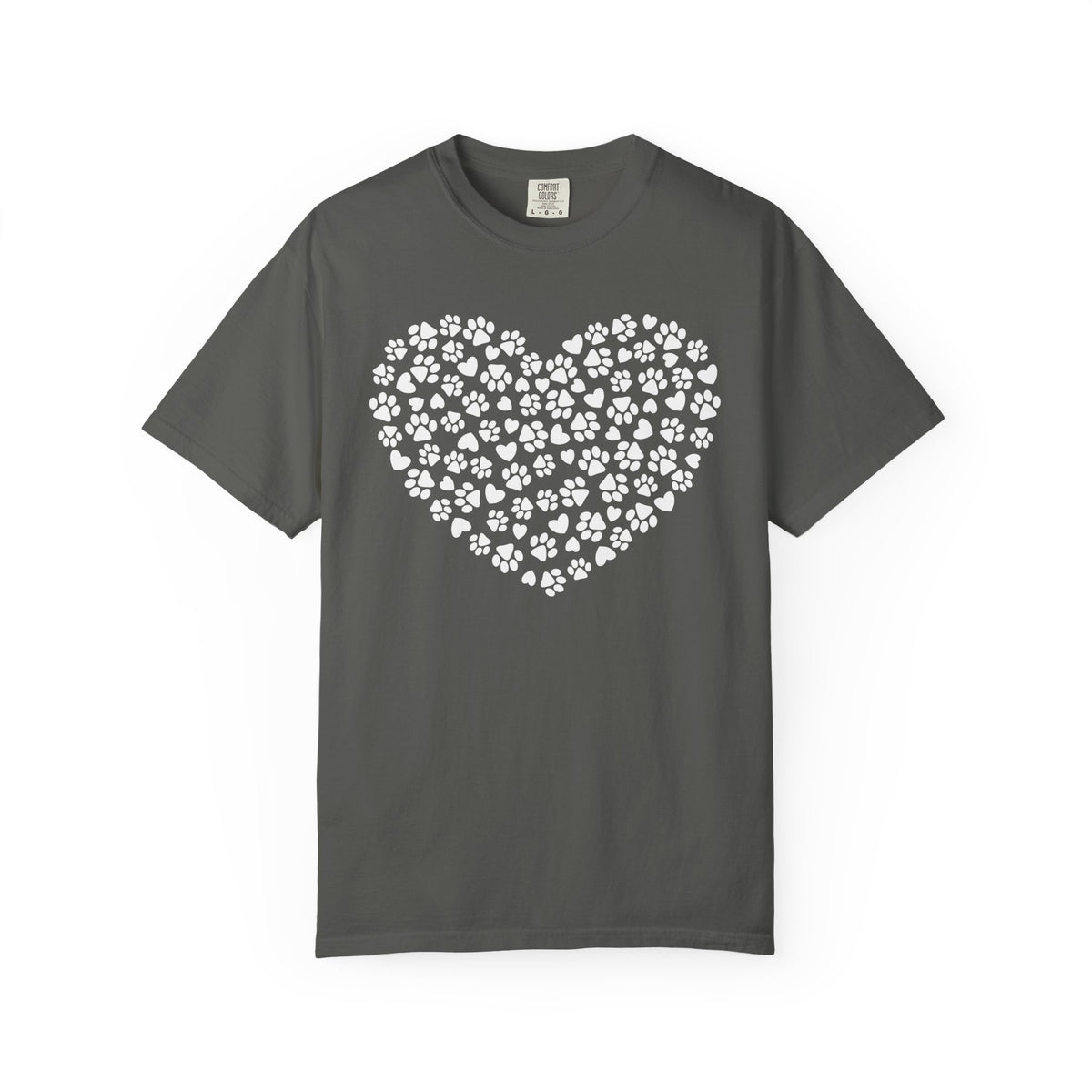 Dog Paw Heart - Comfort Colors | Trendy Women's T-Shirt. Direct to Garment. Printed & Shipped in the USA. Unisex Sizes.