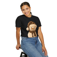 Cute Leopard Faux Knit Snowman Winter - Comfort Colors | Trendy Women's T-Shirt. Direct to Garment. Printed & Shipped in the USA. Unisex Sizes.