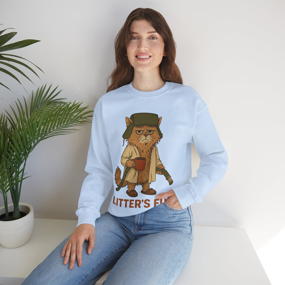Litter's Full, Funny Cat – Gildan Heavy Blend | Trendy Men's and Women’s Soft Sweatshirt. Direct to Garment. Printed & Shipped in the USA. Unisex Sizes.