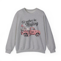 I'd Rather Be Thrifting. Pink Vintage Truck – Gildan Heavy Blend | Trendy Women’s Soft Sweatshirt. Direct to Garment. Printed & Shipped in the USA. Unisex Sizes.