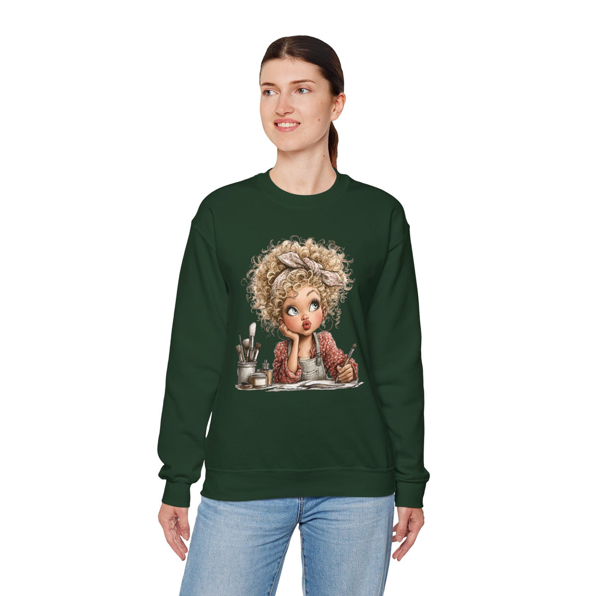 Cute Artist Curly Girl – Gildan Heavy Blend | Trendy Women’s Soft Sweatshirt. Direct to Garment. Printed & Shipped in the USA. Unisex Sizes.