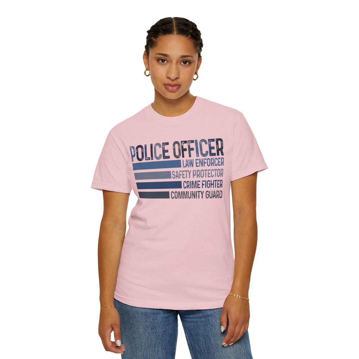 Police Officer - Description - Comfort Colors | Trendy Men's and Women's T-Shirt. Direct to Garment. Printed & Shipped in the USA. Unisex Sizes.