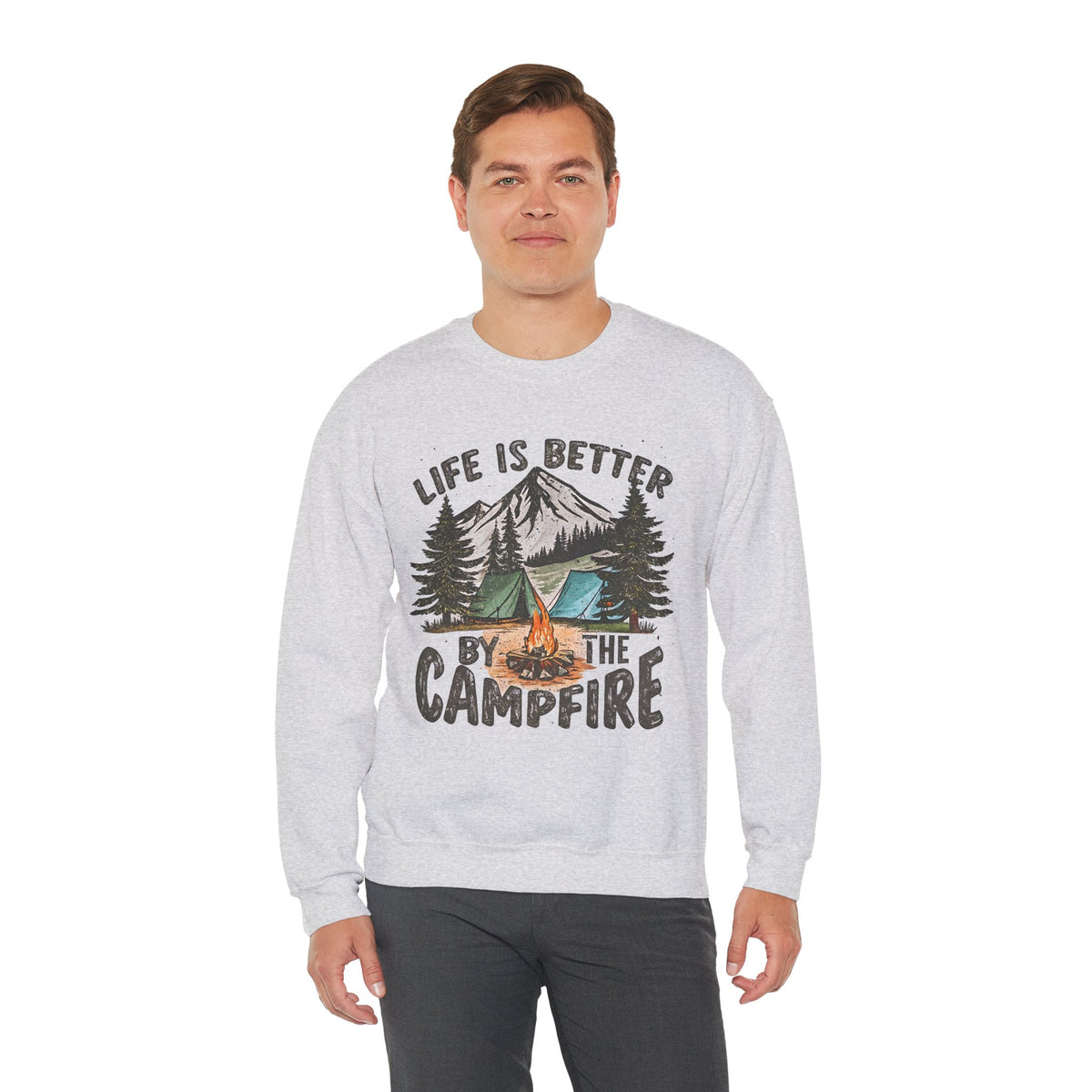 Life is Better By the Campfire – Gildan Heavy Blend | Trendy Women’s and Men's Soft Sweatshirt. Direct to Garment. Printed & Shipped in the USA. Unisex Sizes.