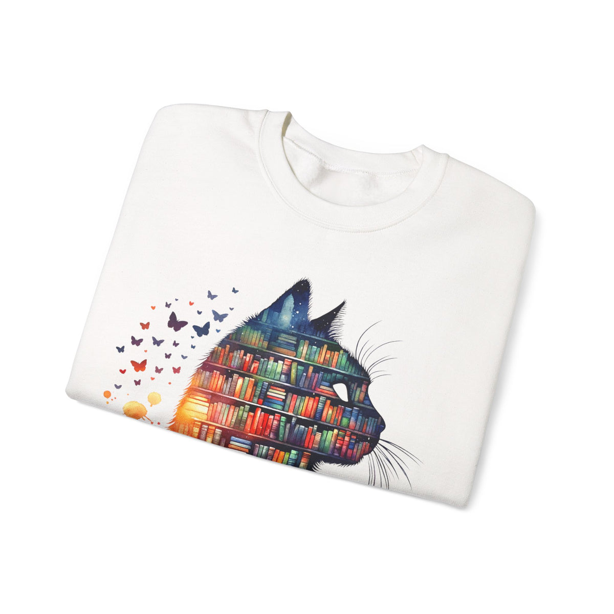 Cat Silhouette for Book Lovers – Gildan Heavy Blend | Trendy Women’s Soft Sweatshirt. Direct to Garment. Printed & Shipped in the USA. Unisex Sizes.