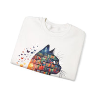 Cat Silhouette for Book Lovers – Gildan Heavy Blend | Trendy Women’s Soft Sweatshirt. Direct to Garment. Printed & Shipped in the USA. Unisex Sizes.