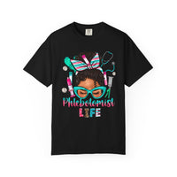 Phlebotomist Life, Messy Bun - Comfort Colors | Trendy Women's T-Shirt. Direct to Garment. Printed & Shipped in the USA. Unisex Sizes.
