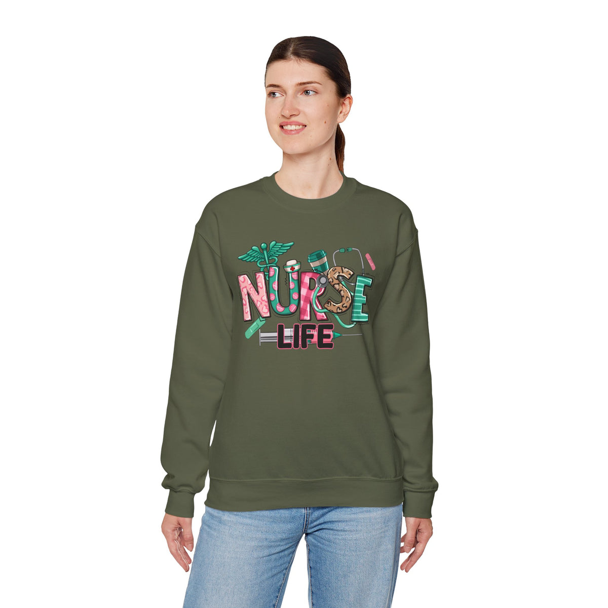 Nurse Life Cute Preppy Healthcare – Gildan Heavy Blend | Trendy Women’s Soft Sweatshirt. Direct to Garment. Printed & Shipped in the USA. Unisex Sizes.